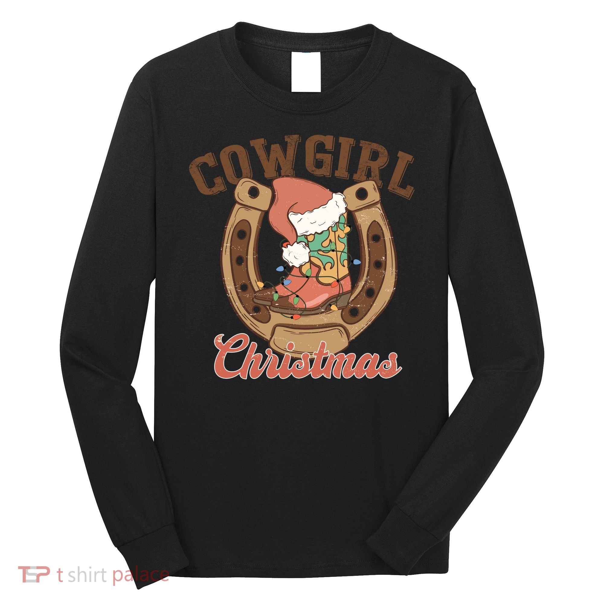 Cowgirl Christmas Lights Boots Funny Xmas Lights Gift Long Sleeve Shirt