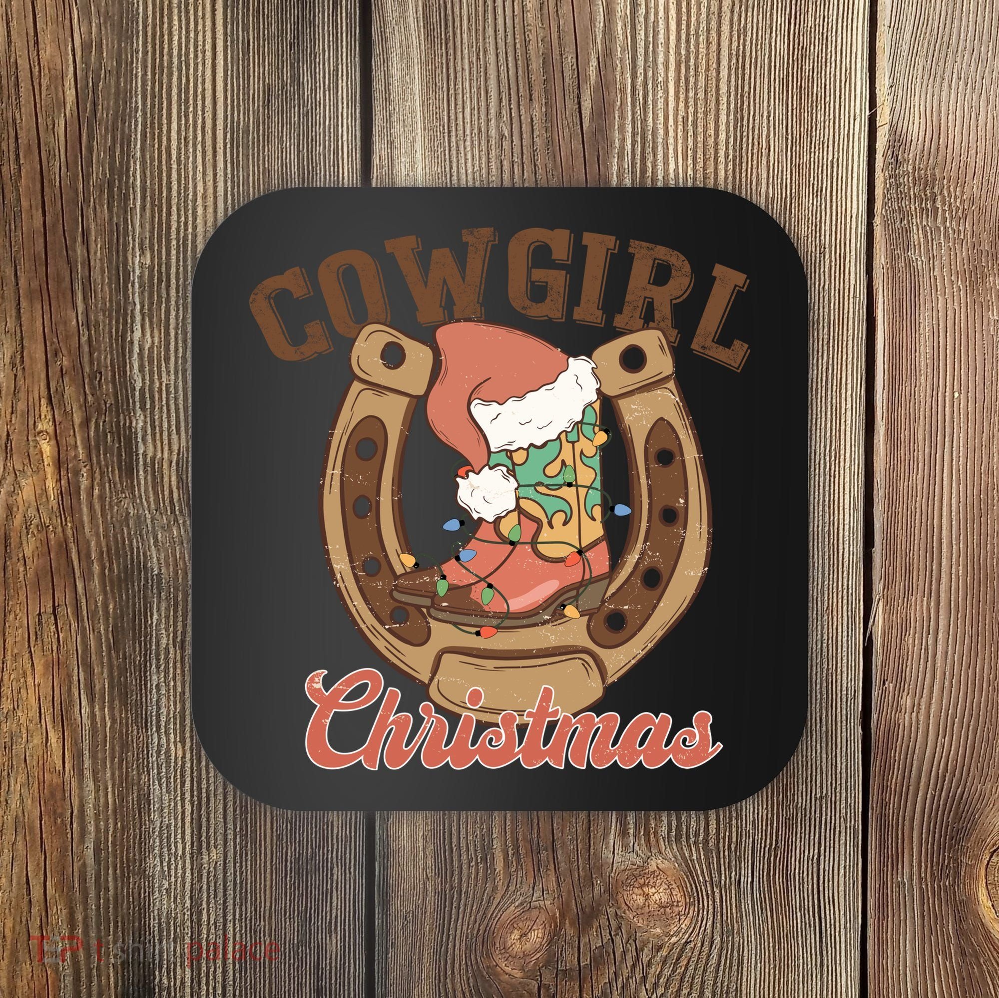 Cowgirl Christmas Lights Boots Funny Xmas Lights Gift Coaster