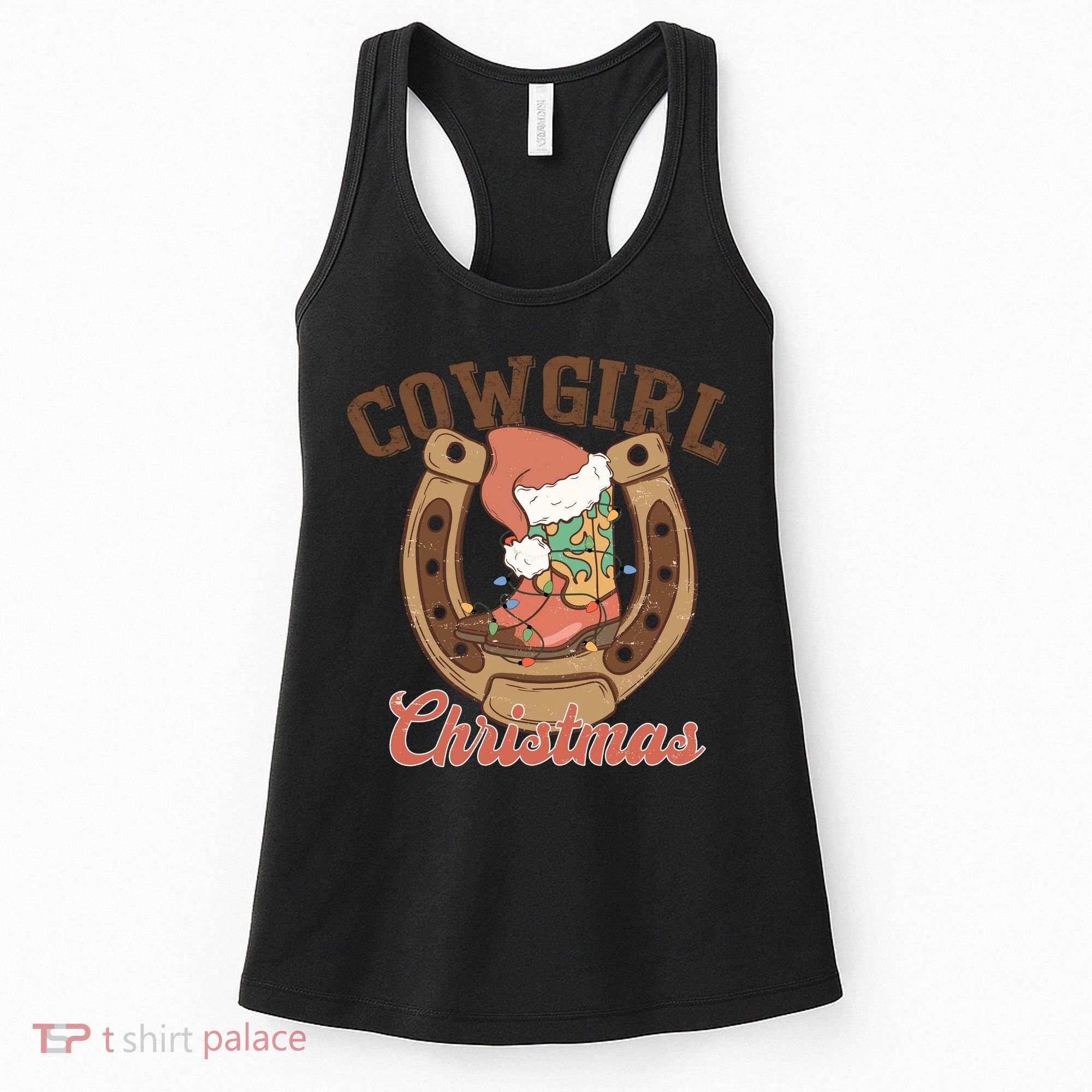 Cowgirl Christmas Lights Boots Funny Xmas Lights Gift Women's Tank Top