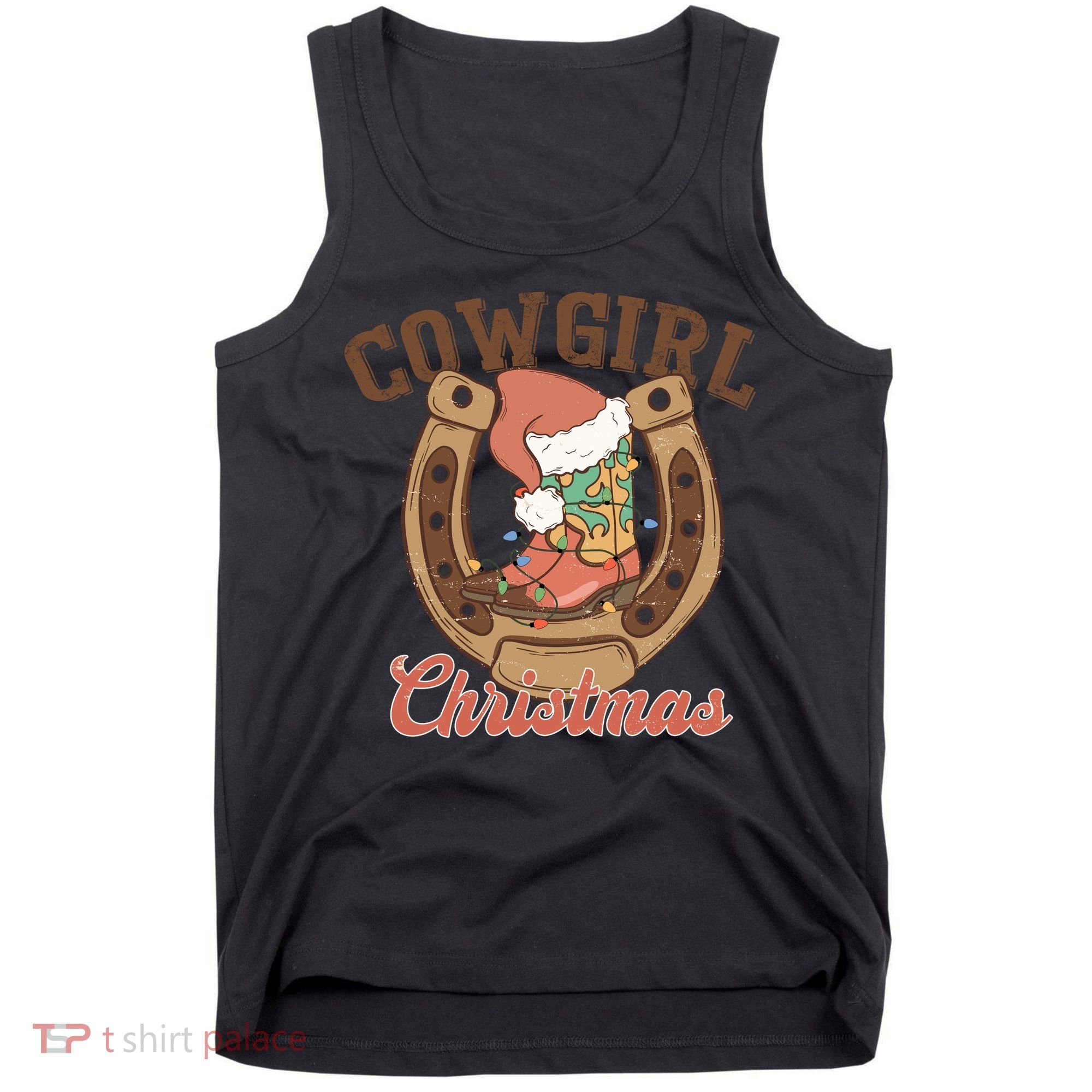 Cowgirl Christmas Lights Boots Funny Xmas Lights Gift Tank Top