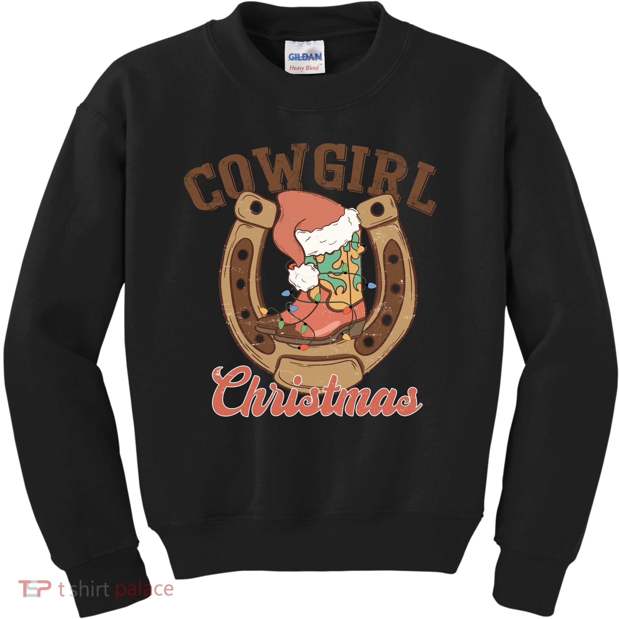 Cowgirl Christmas Lights Boots Funny Xmas Lights Gift Kids Sweatshirt