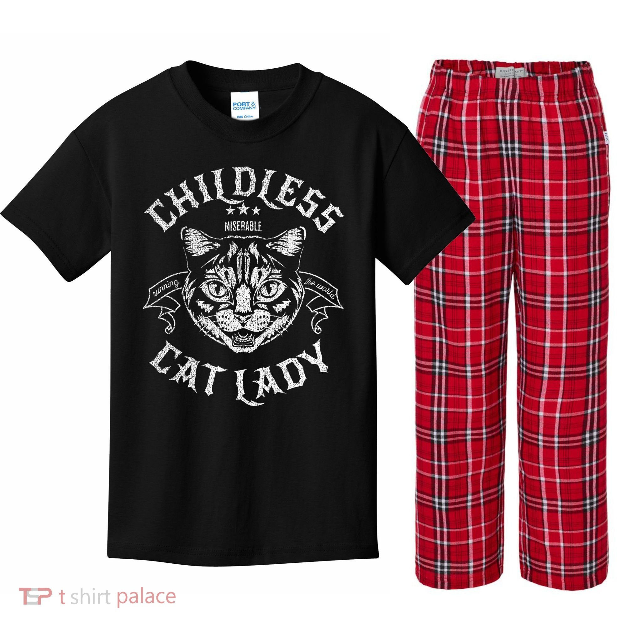 Childless Cat Lady Feminist Voting Ladies Is Voting Kamala Kids Plaid Pajama Set