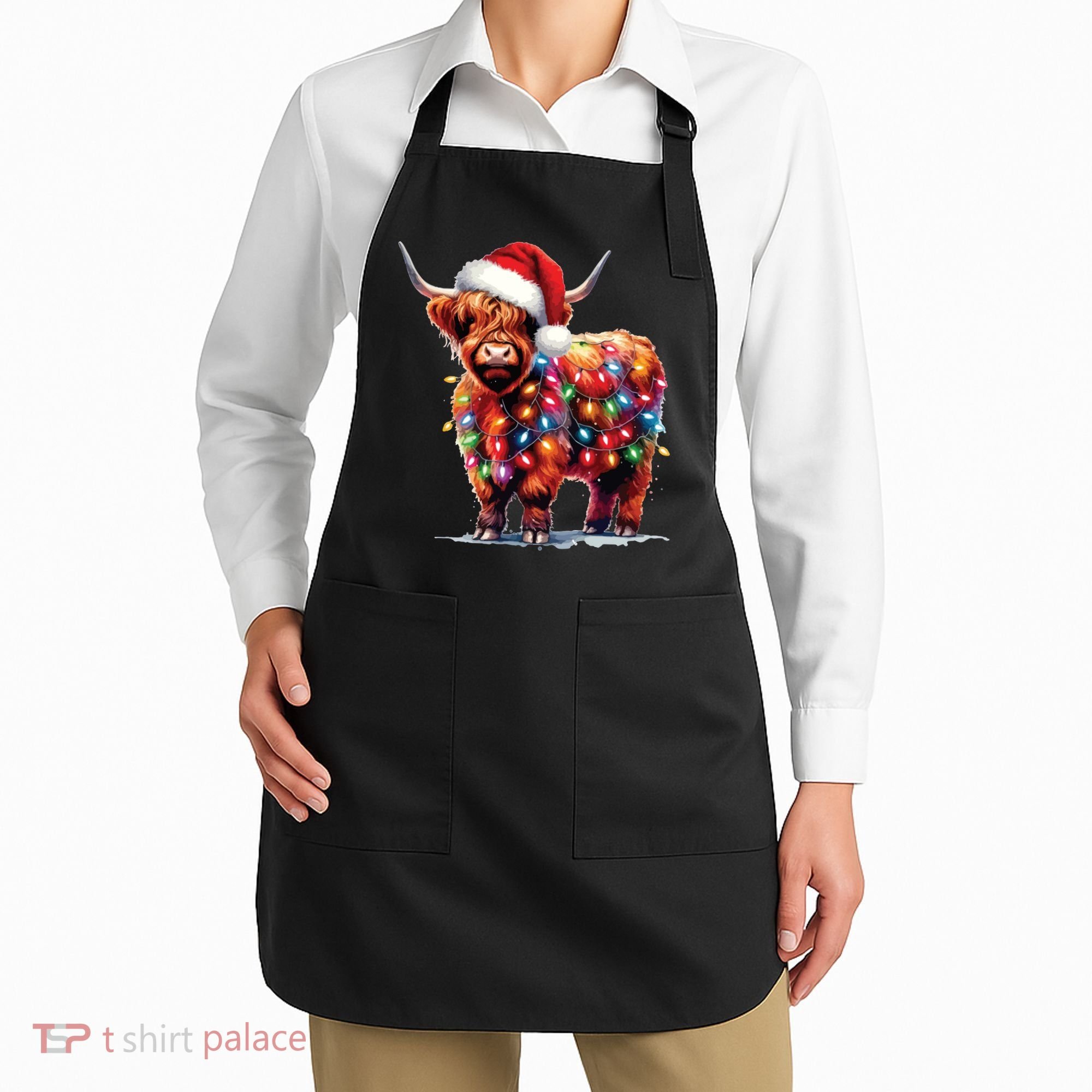 Christmas Cow Lights Cow Lover Xmas Apron