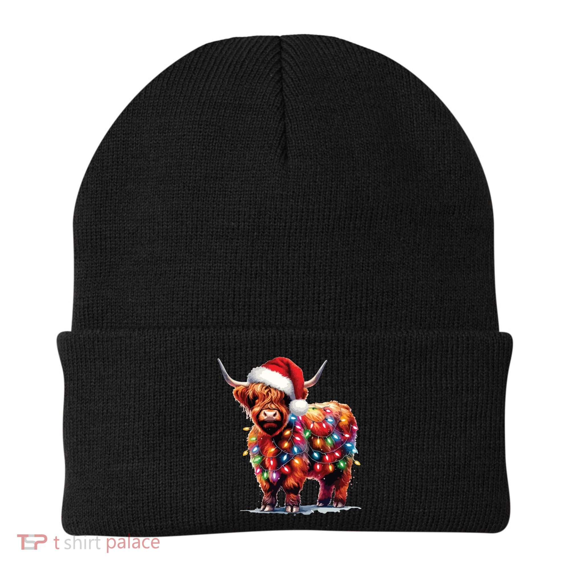 Christmas Cow Lights Cow Lover Xmas Beanie