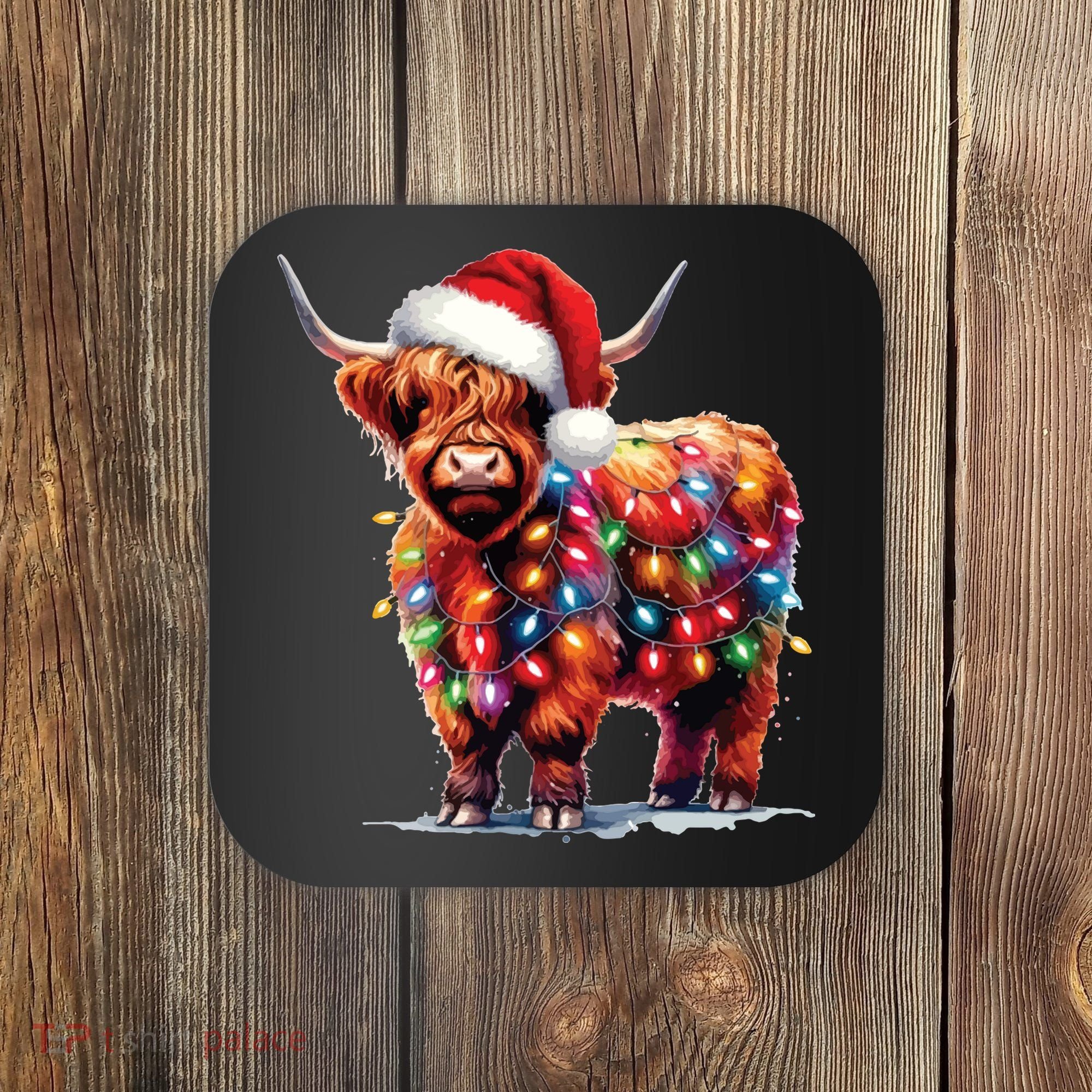 Christmas Cow Lights Cow Lover Xmas Coaster