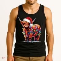 Christmas Cow Lights Cow Lover Xmas Tank Top thumb 3
