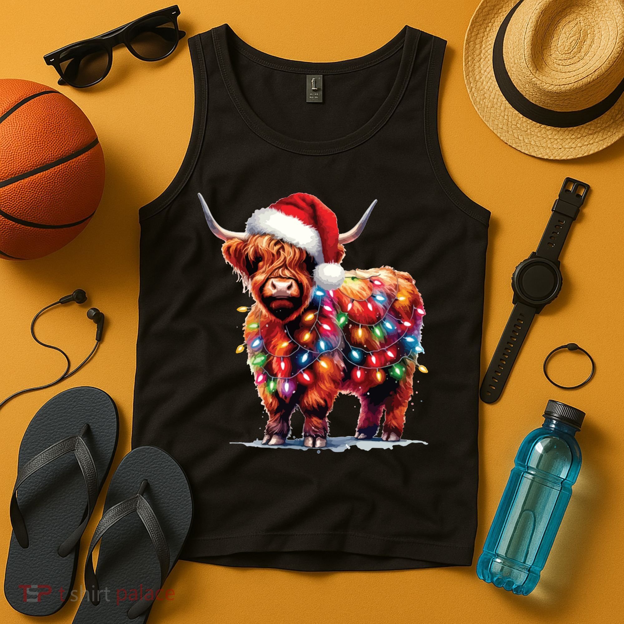 Christmas Cow Lights Cow Lover Xmas Tank Top