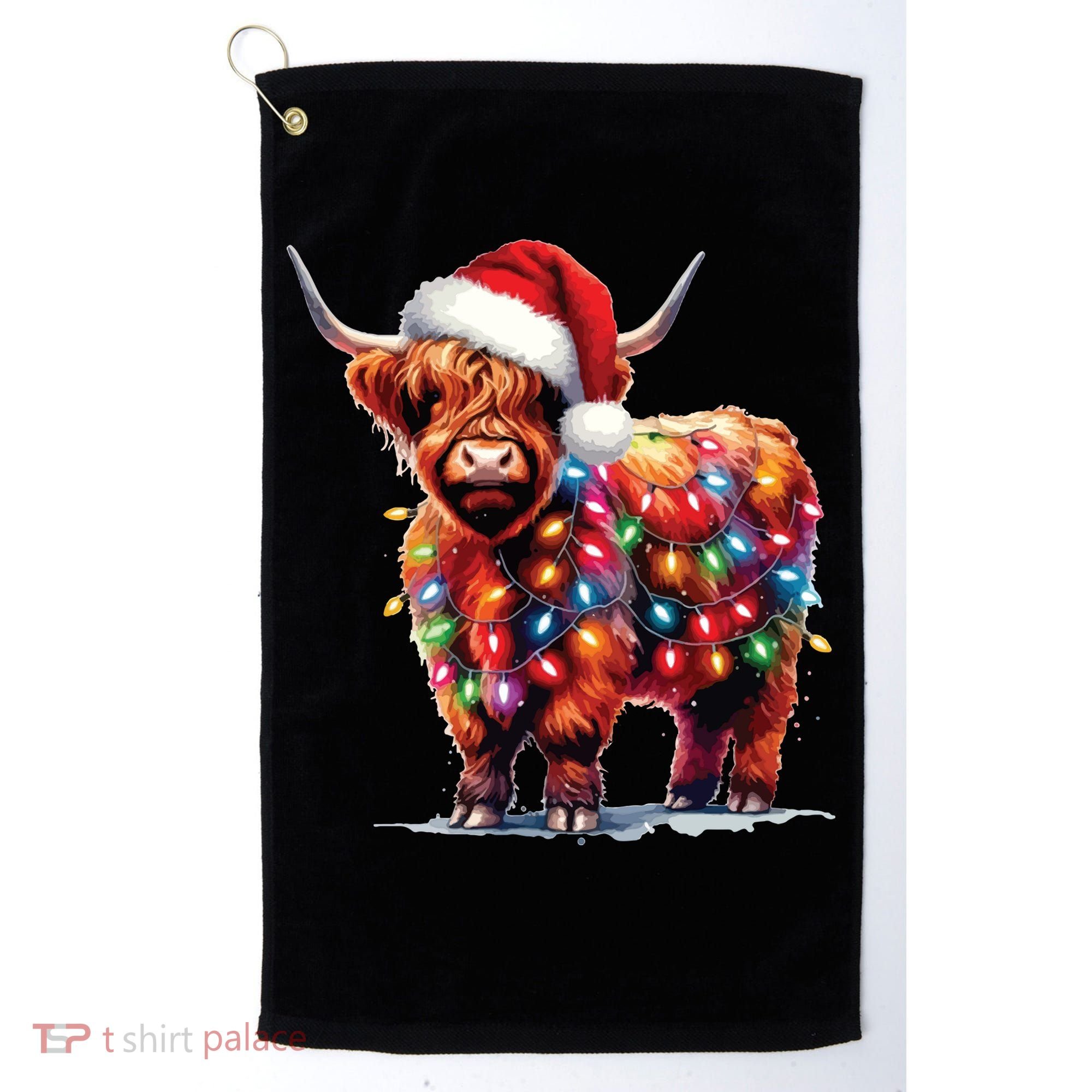 Christmas Cow Lights Cow Lover Xmas Golf Towel