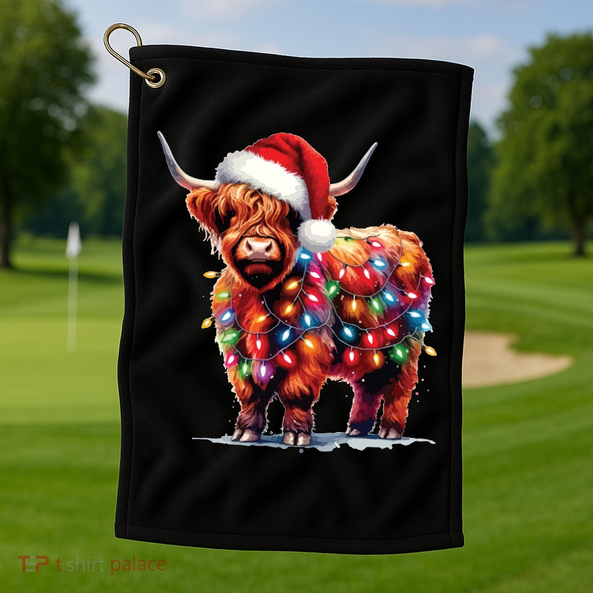 Christmas Cow Lights Cow Lover Xmas Golf Towel