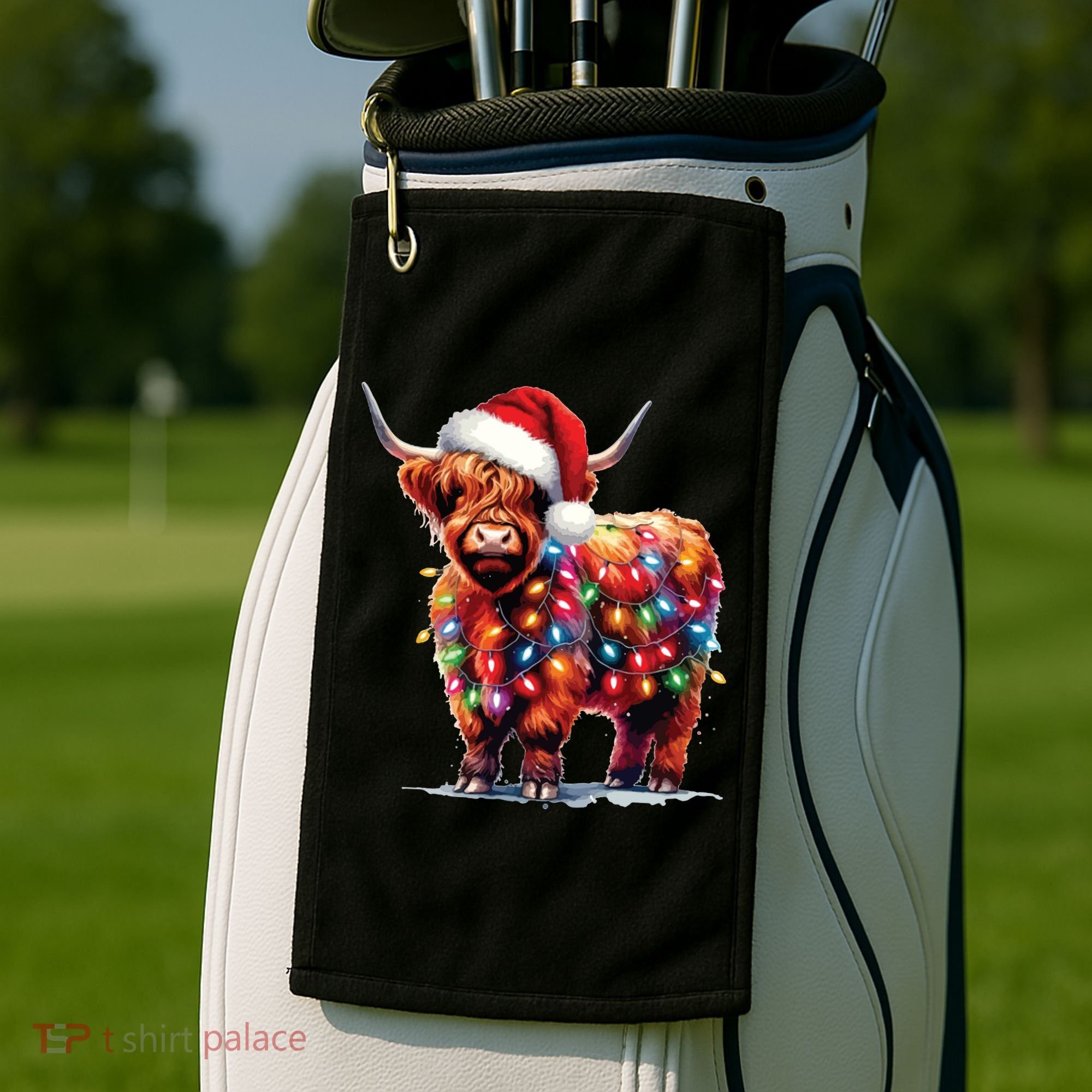 Christmas Cow Lights Cow Lover Xmas Golf Towel
