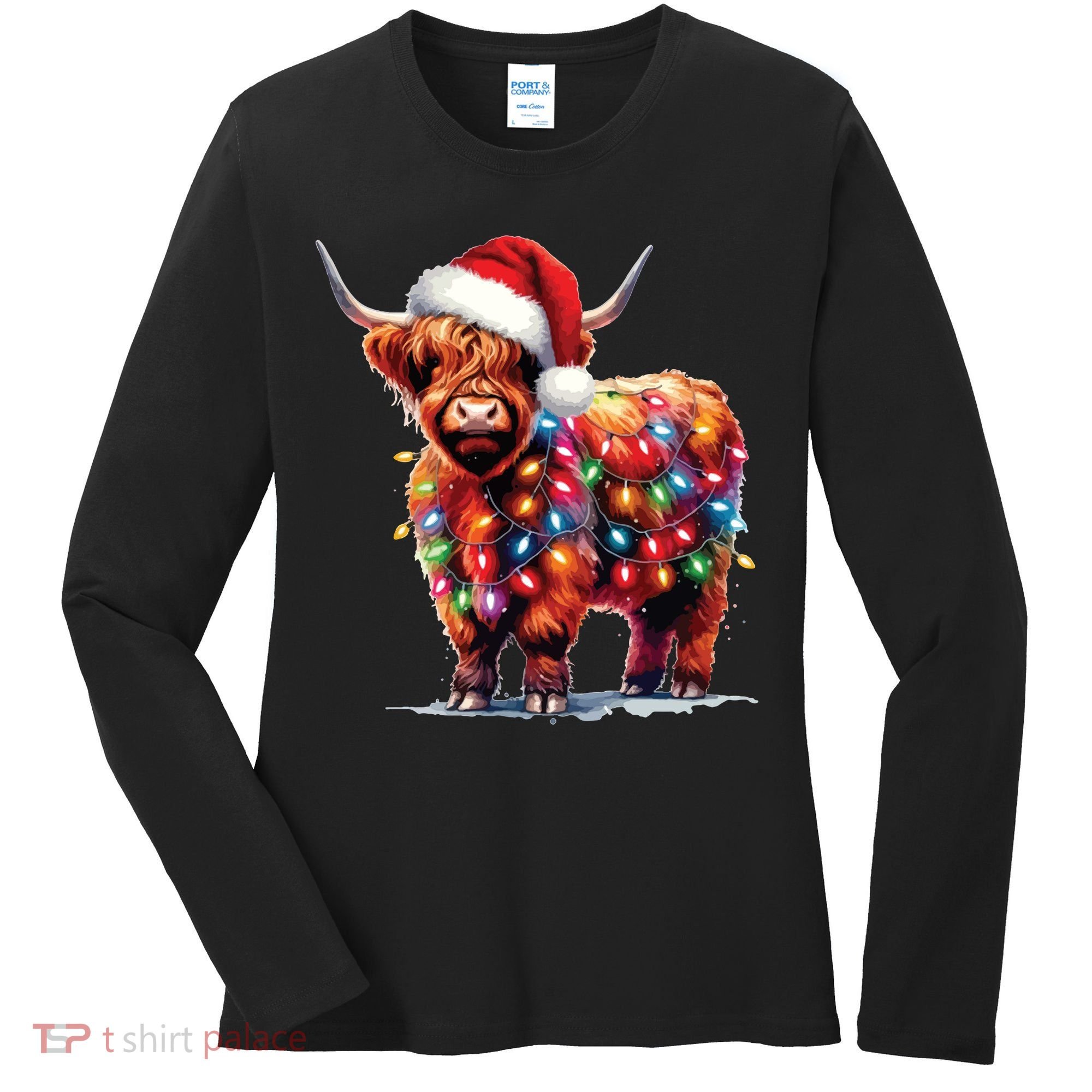 Christmas Cow Lights Cow Lover Xmas Women's Long Sleeve Shirt