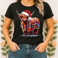 Christmas Cow Lights Cow Lover Xmas Women's T-Shirt thumb 2