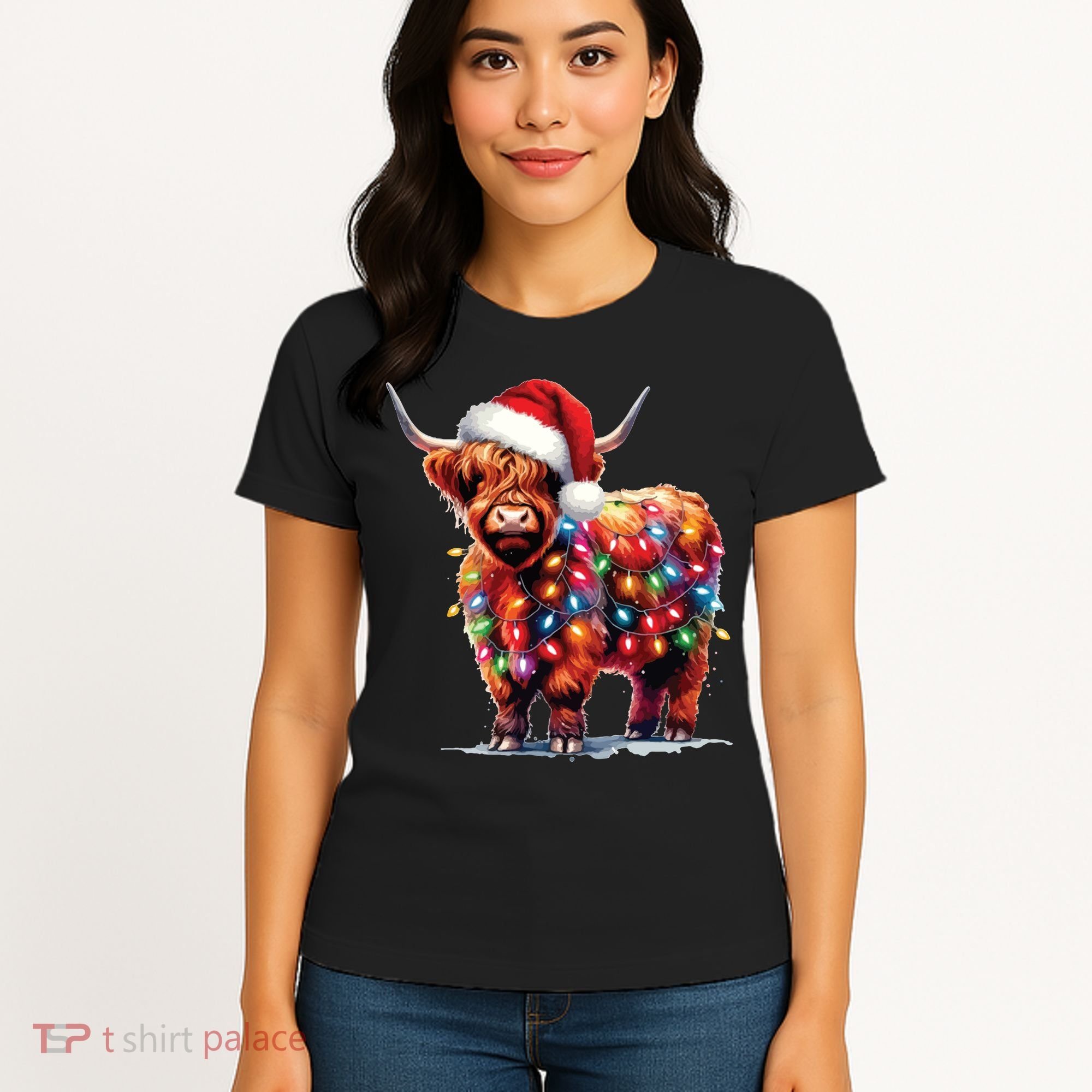 Christmas Cow Lights Cow Lover Xmas Women's T-Shirt