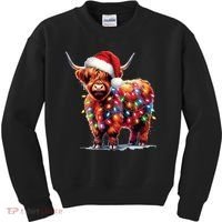 Christmas Cow Lights Cow Lover Xmas Kids Sweatshirt thumb 0
