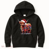 Christmas Cow Lights Cow Lover Xmas Kids Hoodie thumb 0