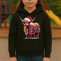 Christmas Cow Lights Cow Lover Xmas Kids Hoodie thumb 3