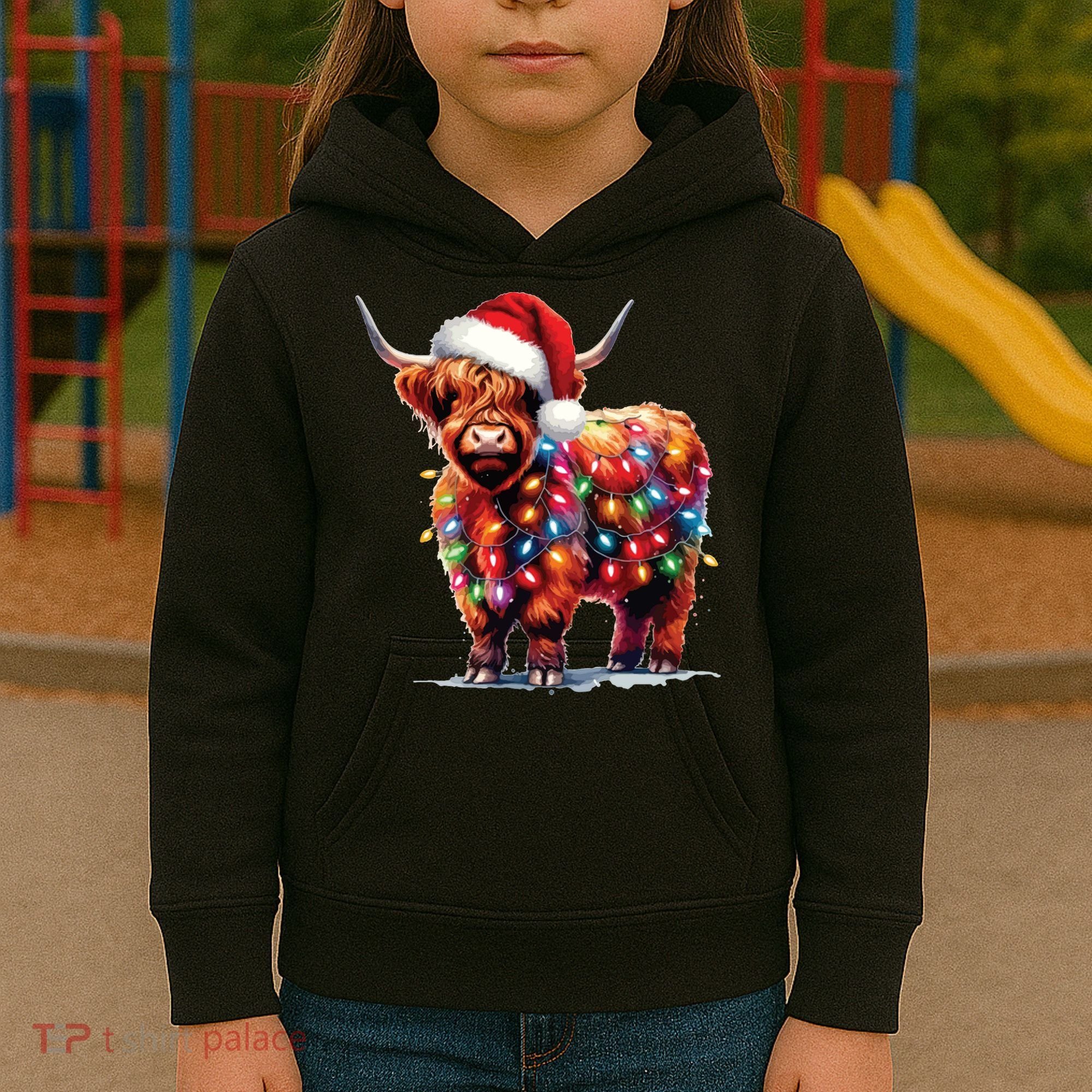 Christmas Cow Lights Cow Lover Xmas Kids Hoodie