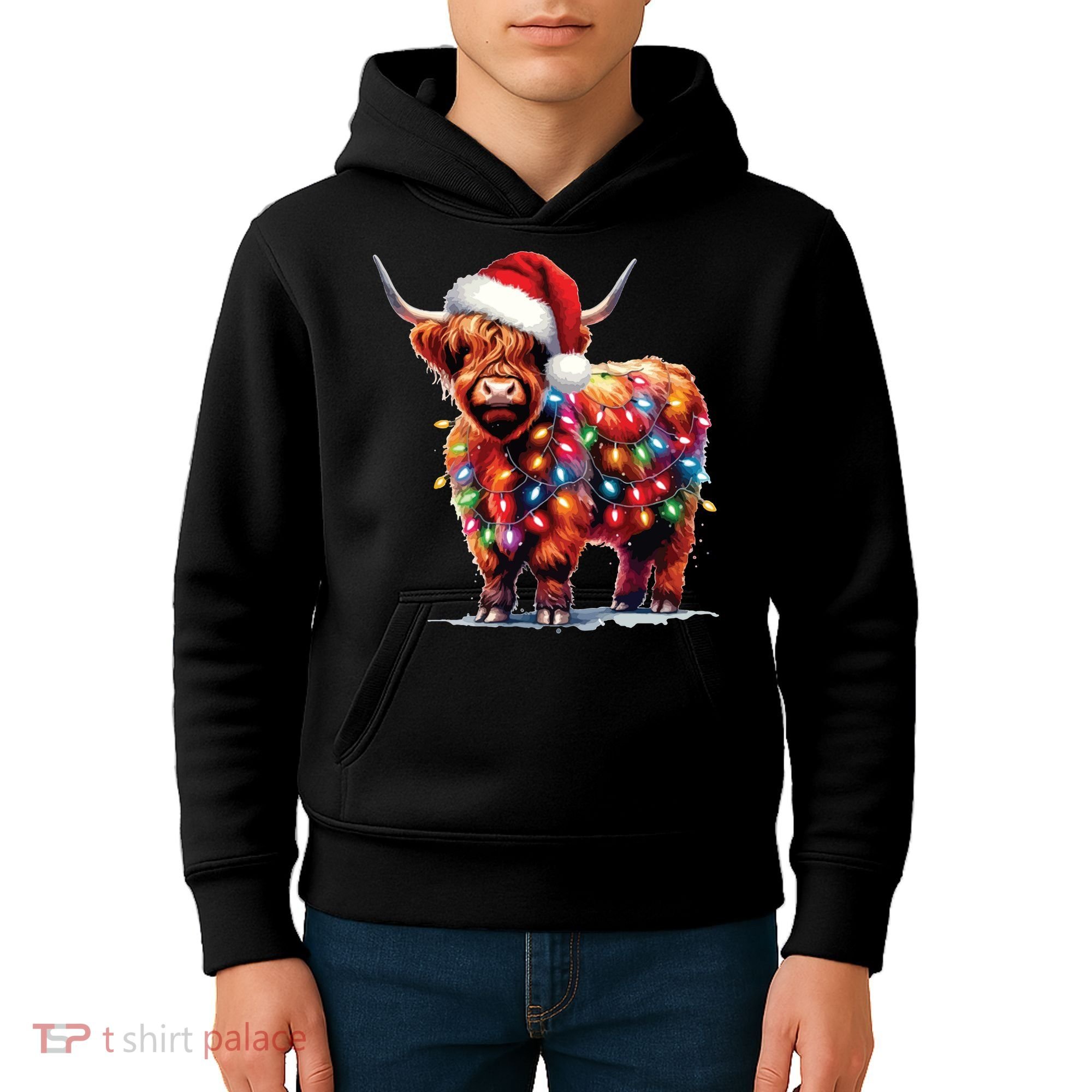 Christmas Cow Lights Cow Lover Xmas Kids Hoodie