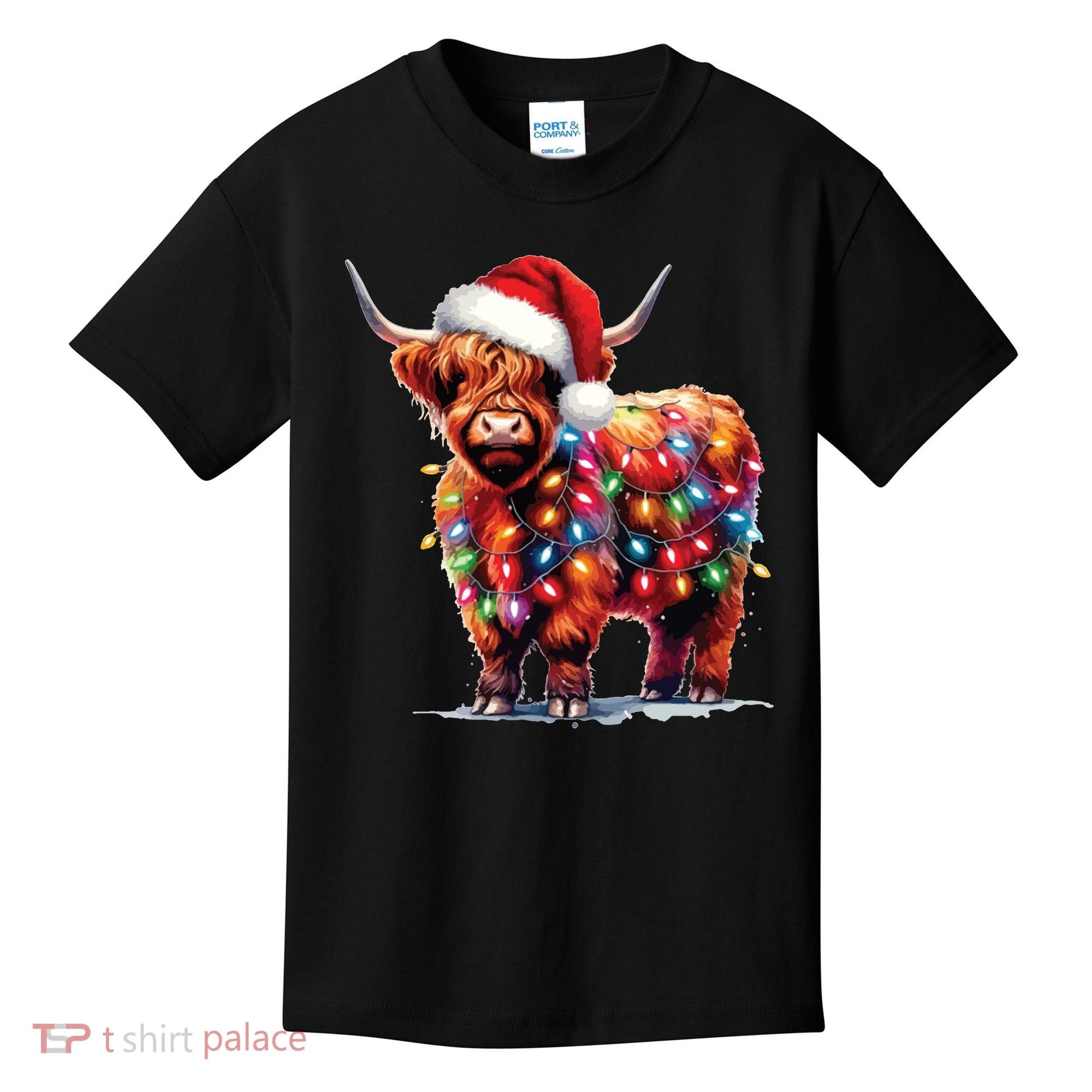 Christmas Cow Lights Cow Lover Xmas Kids T-Shirt