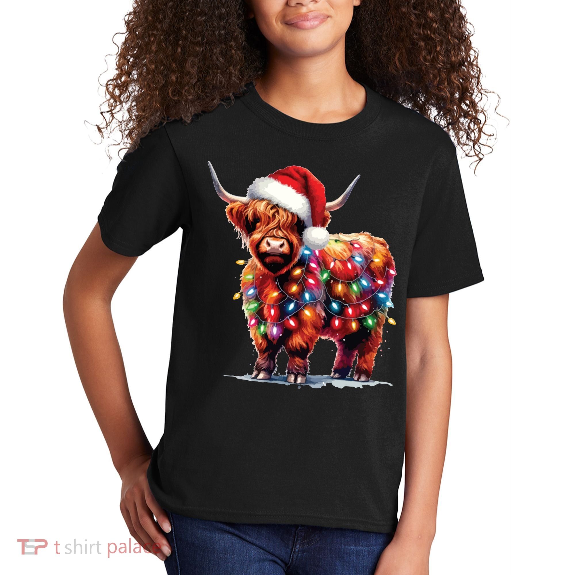 Christmas Cow Lights Cow Lover Xmas Kids T-Shirt