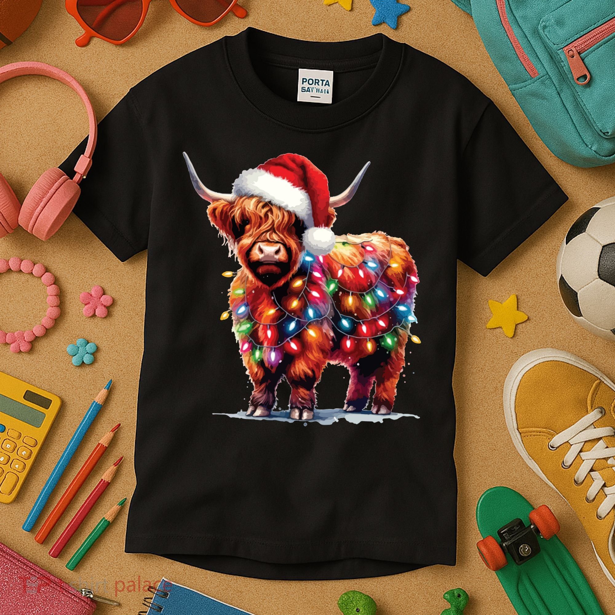 Christmas Cow Lights Cow Lover Xmas Kids T-Shirt
