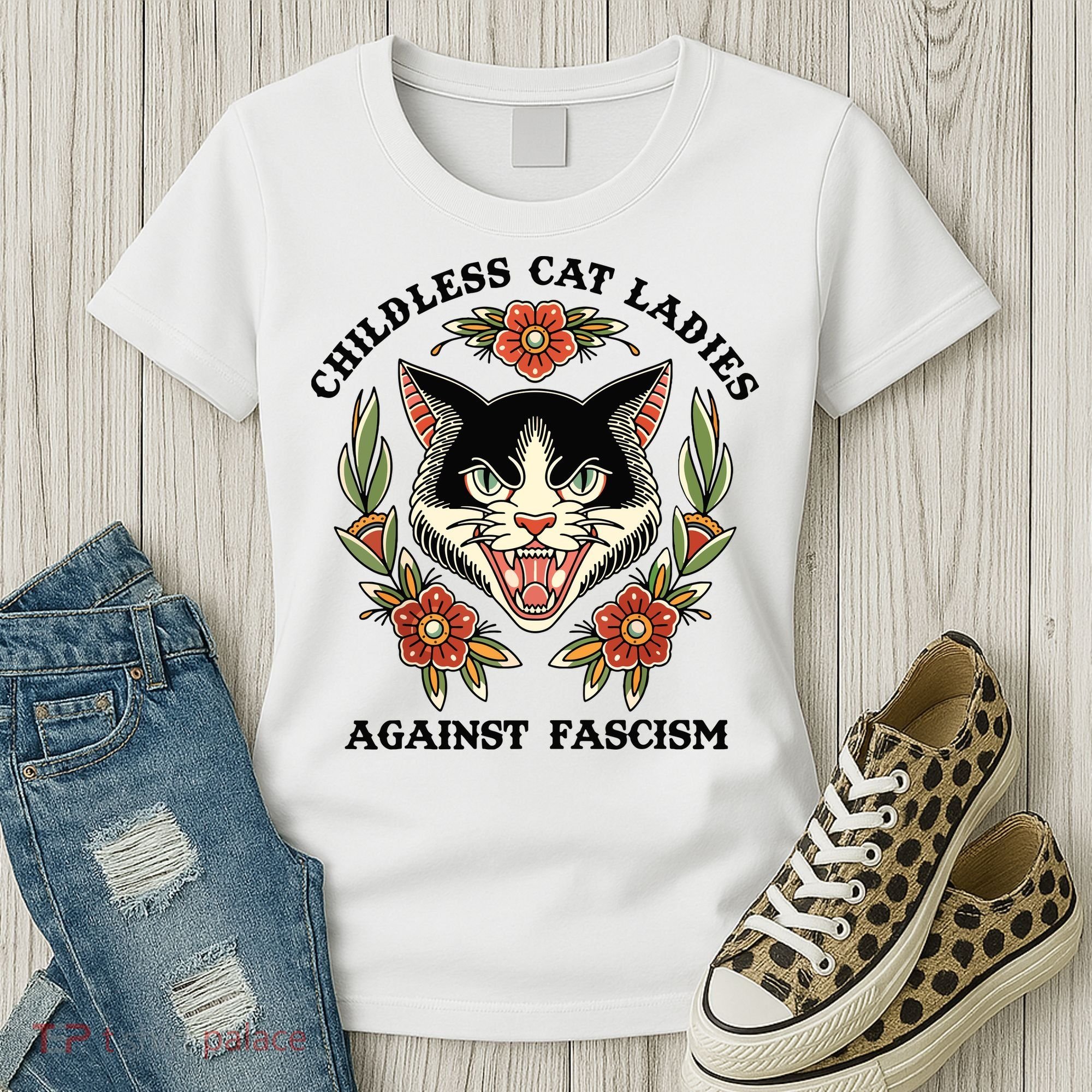 Childless Cat Ladies Against Fascism Women's T-Shirt
