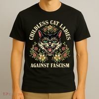 Childless Cat Ladies Against Fascism T-Shirt thumb 3