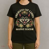 Childless Cat Ladies Against Fascism T-Shirt thumb 4