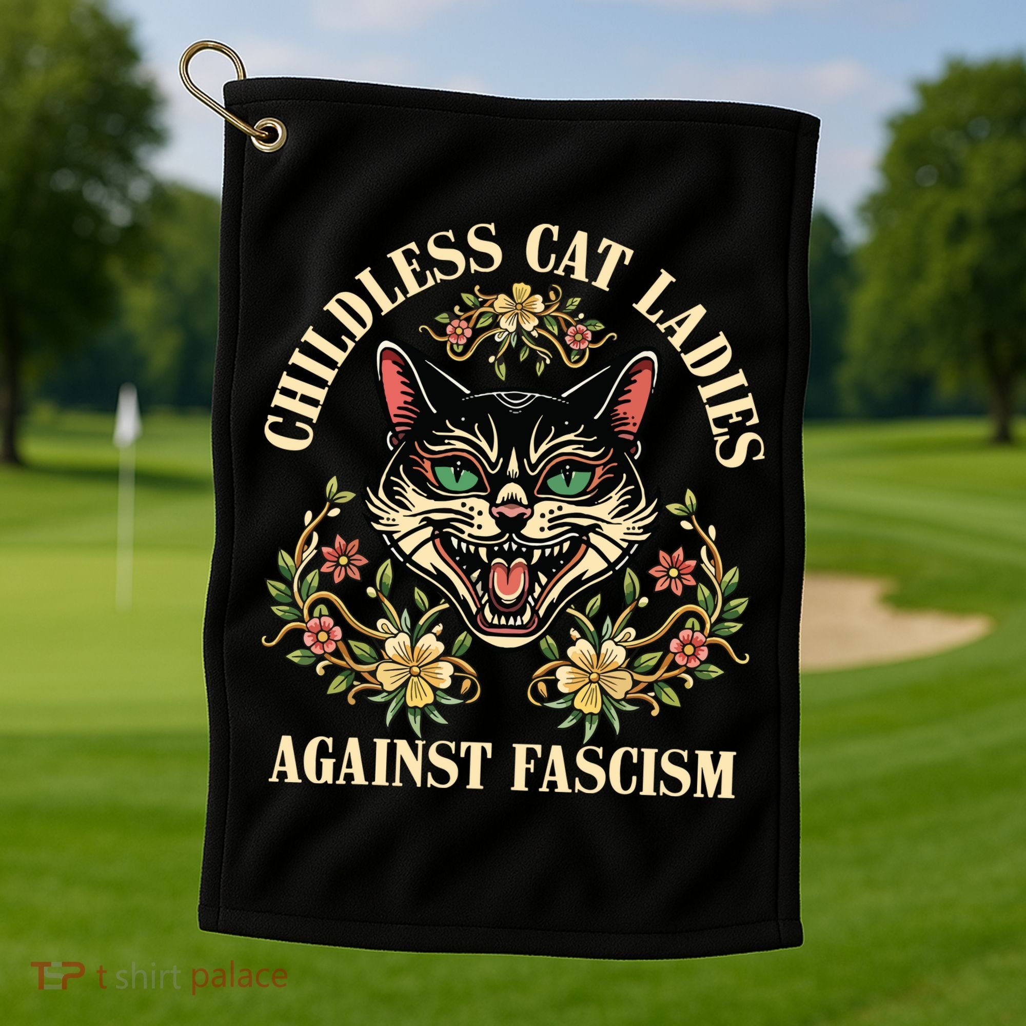 Childless Cat Ladies Against Fascism Golf Towel