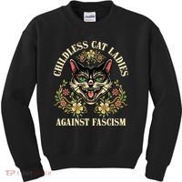 Childless Cat Ladies Against Fascism Kids Sweatshirt thumb 0