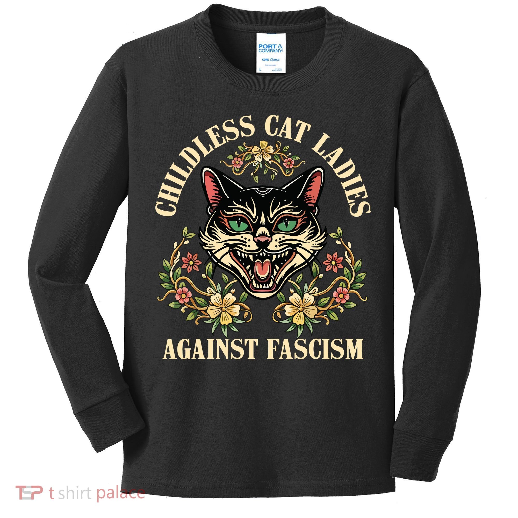 Childless Cat Ladies Against Fascism Kids Long Sleeve Shirt
