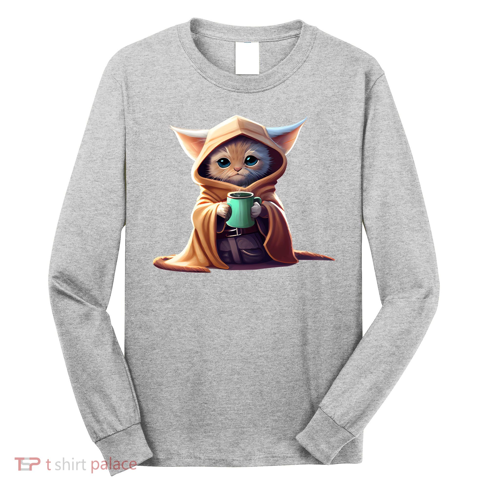 Cat Coffee Lover Kitten Baby Cute Adorable Fan Art Gift Long Sleeve Shirt