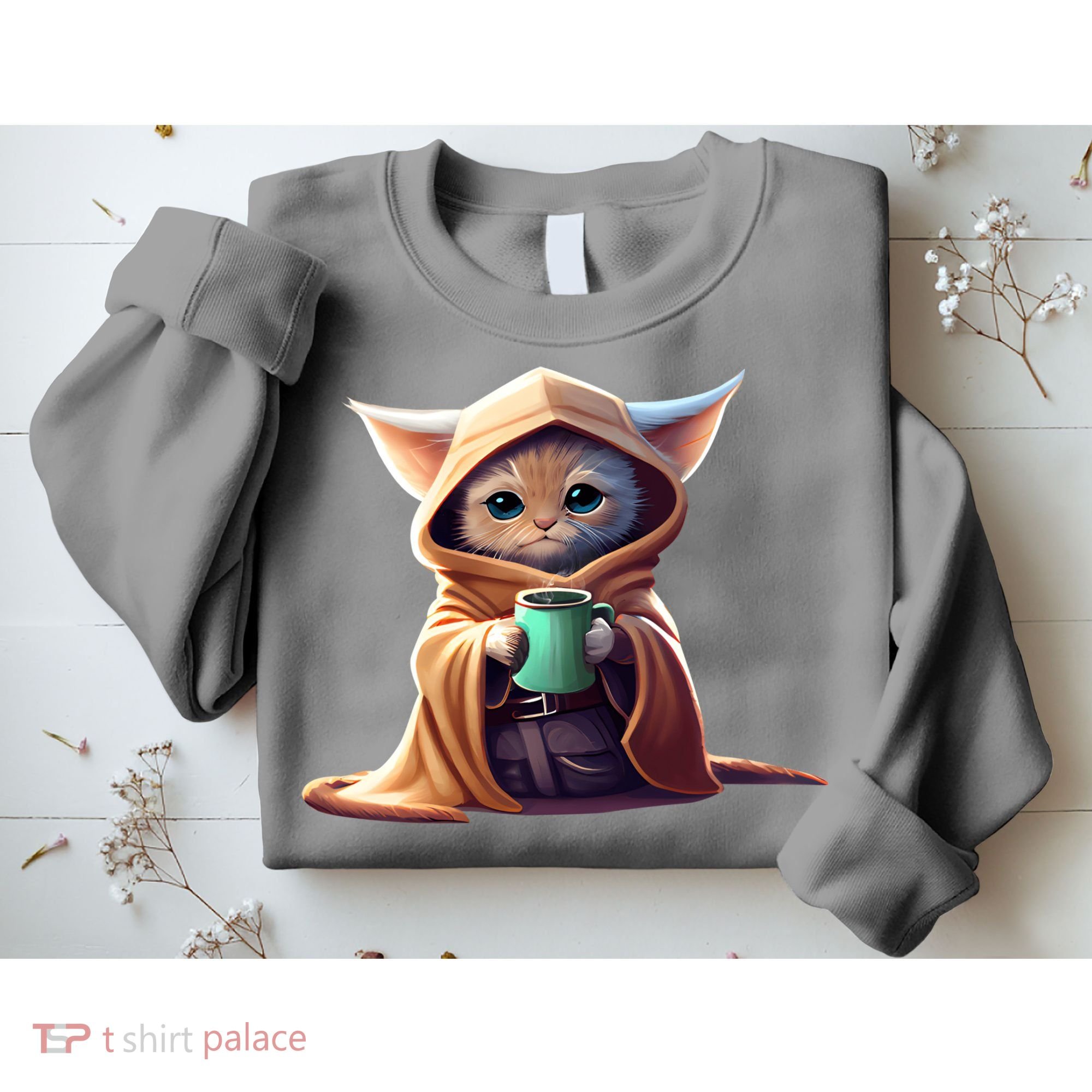 Cat Coffee Lover Kitten Baby Cute Adorable Fan Art Gift Sweatshirt