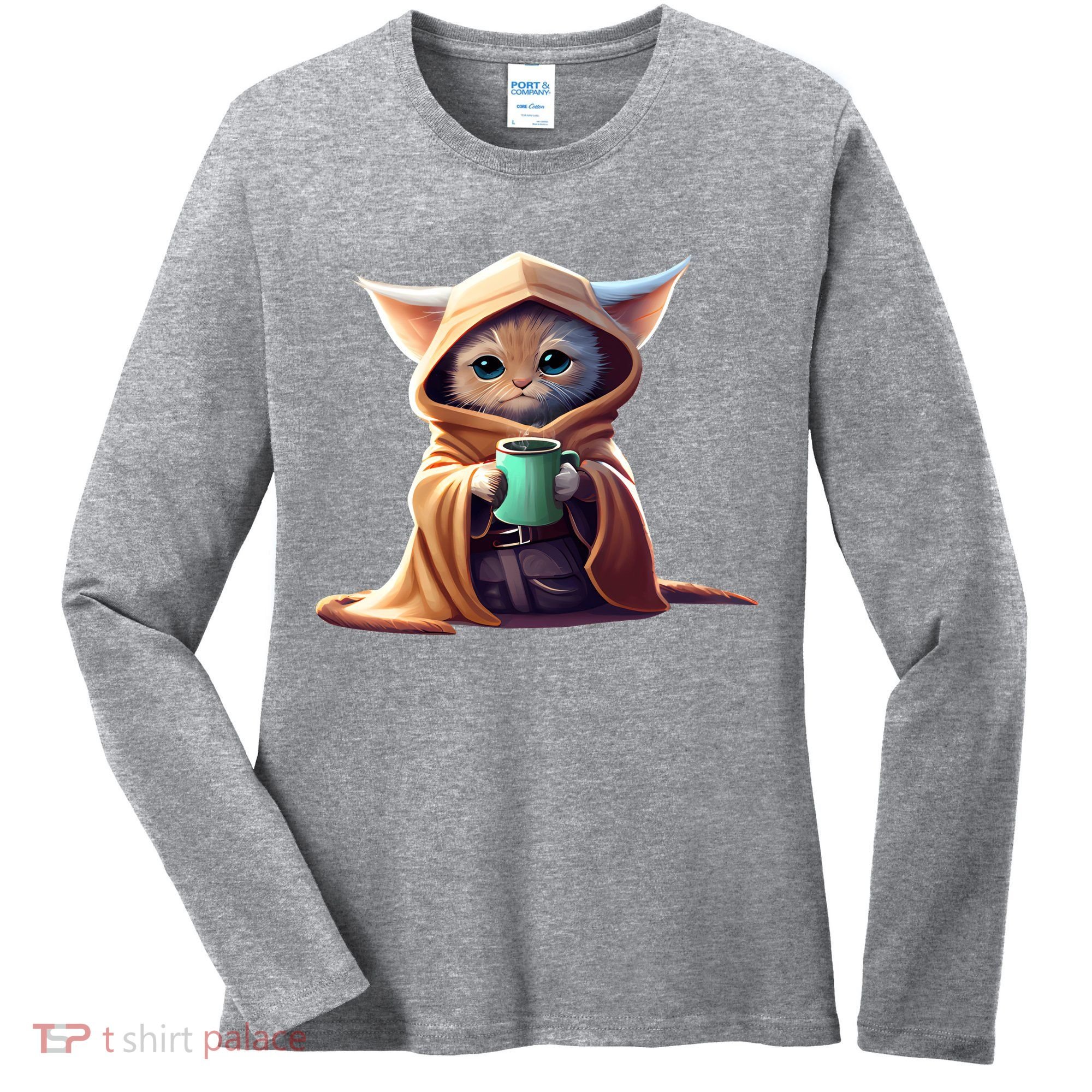 Cat Coffee Lover Kitten Baby Cute Adorable Fan Art Gift Women's Long Sleeve Shirt
