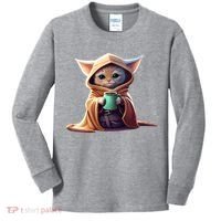 Cat Coffee Lover Kitten Baby Cute Adorable Fan Art Gift Kids Long Sleeve Shirt thumb 0