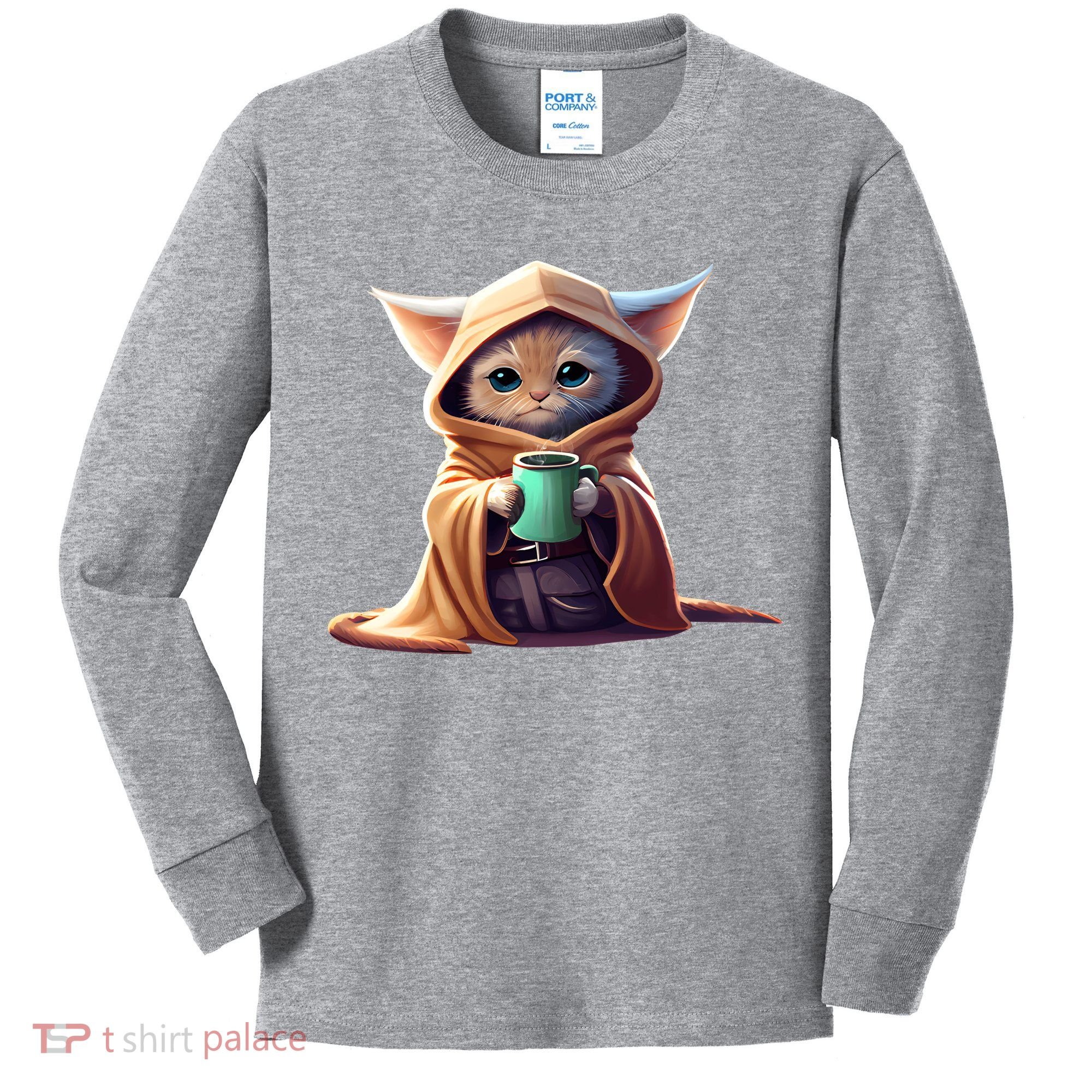 Cat Coffee Lover Kitten Baby Cute Adorable Fan Art Gift Kids Long Sleeve Shirt