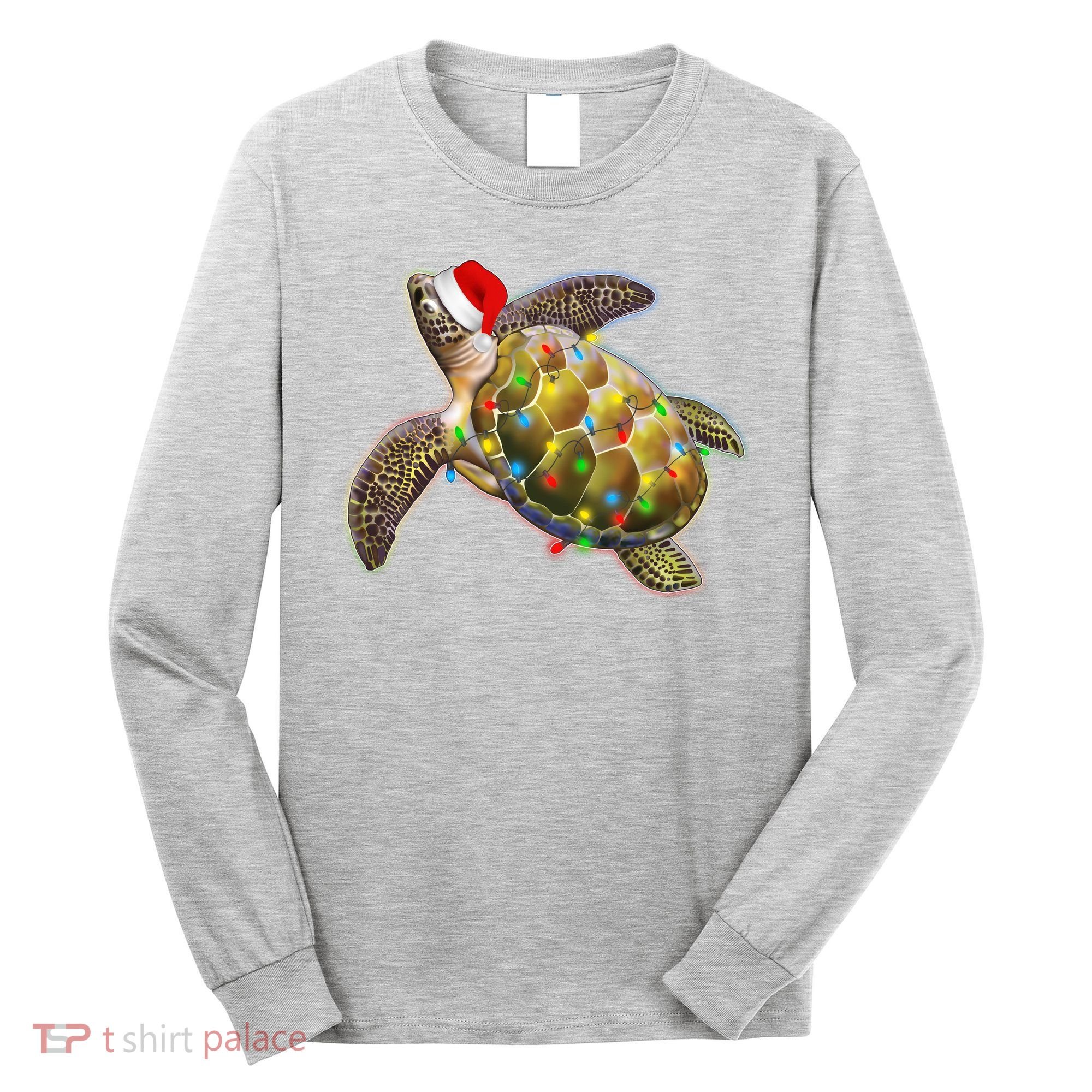 Cute Christmas Lights Santa Sea Turtle Long Sleeve Shirt