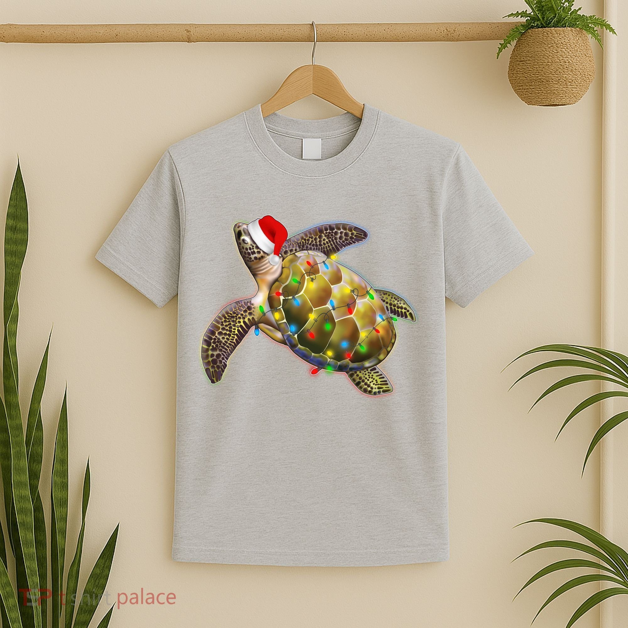 Cute Christmas Lights Santa Sea Turtle T-Shirt