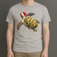 Cute Christmas Lights Santa Sea Turtle T-Shirt thumb 3