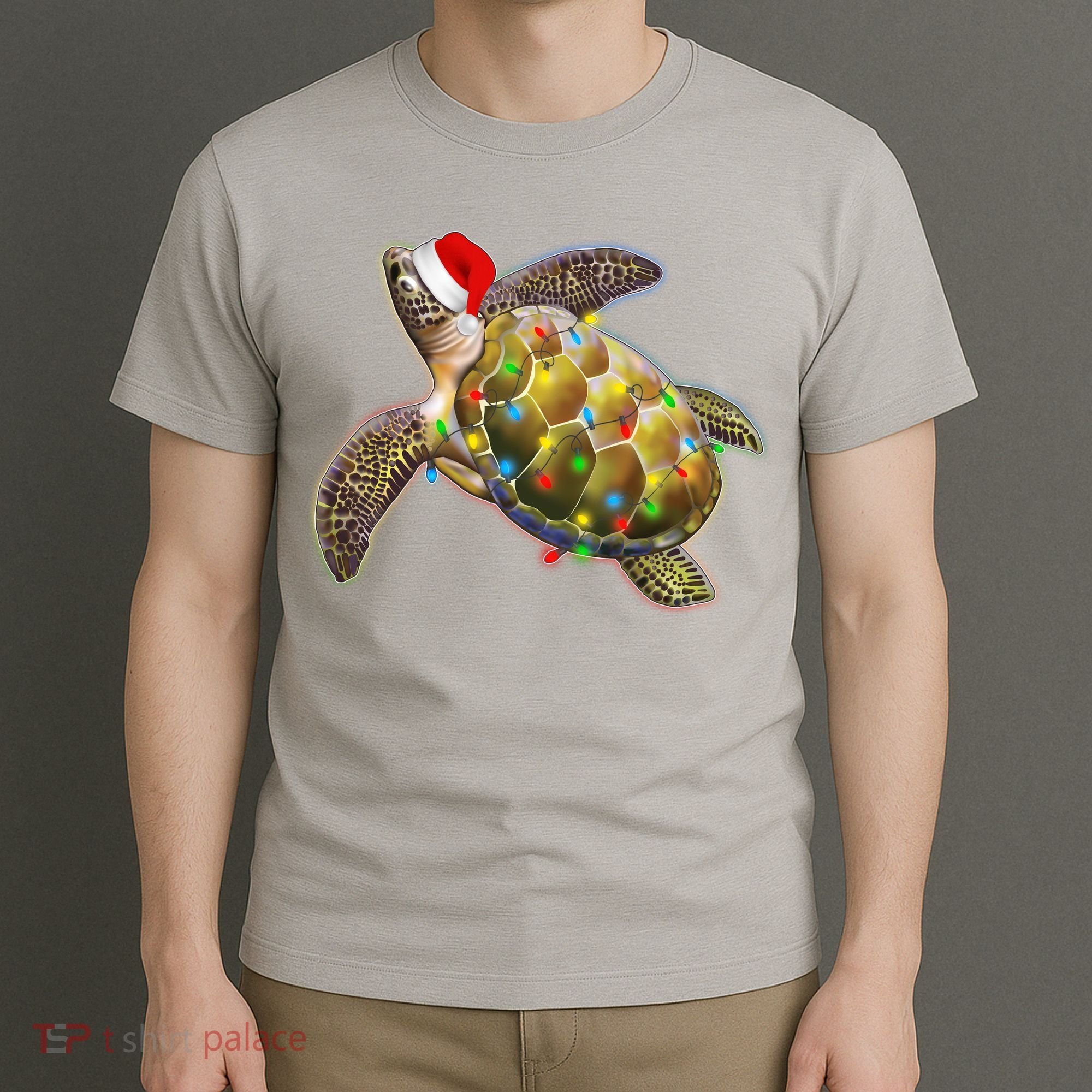 Cute Christmas Lights Santa Sea Turtle T-Shirt