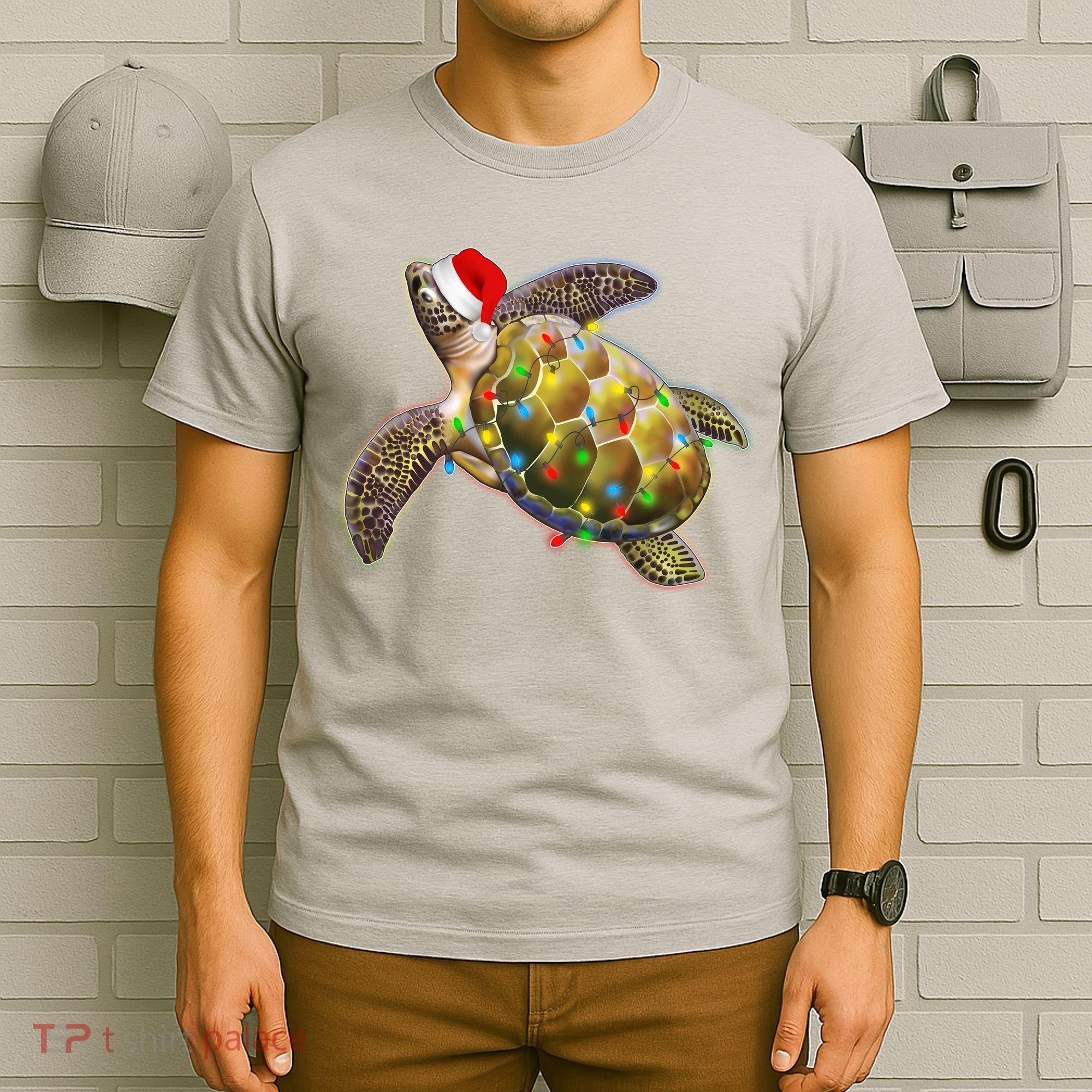 Cute Christmas Lights Santa Sea Turtle T-Shirt