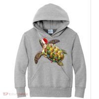 Cute Christmas Lights Santa Sea Turtle Kids Hoodie thumb 0