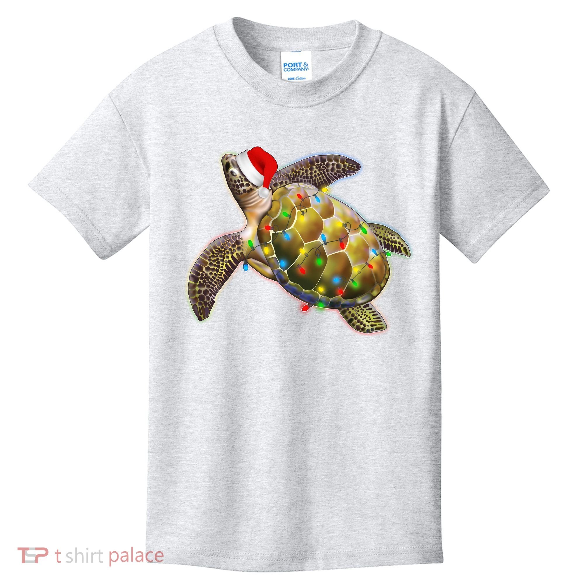 Cute Christmas Lights Santa Sea Turtle Kids T-Shirt