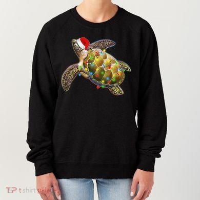 Cute Christmas Lights Santa Sea Turtle Women's Sweatshirt