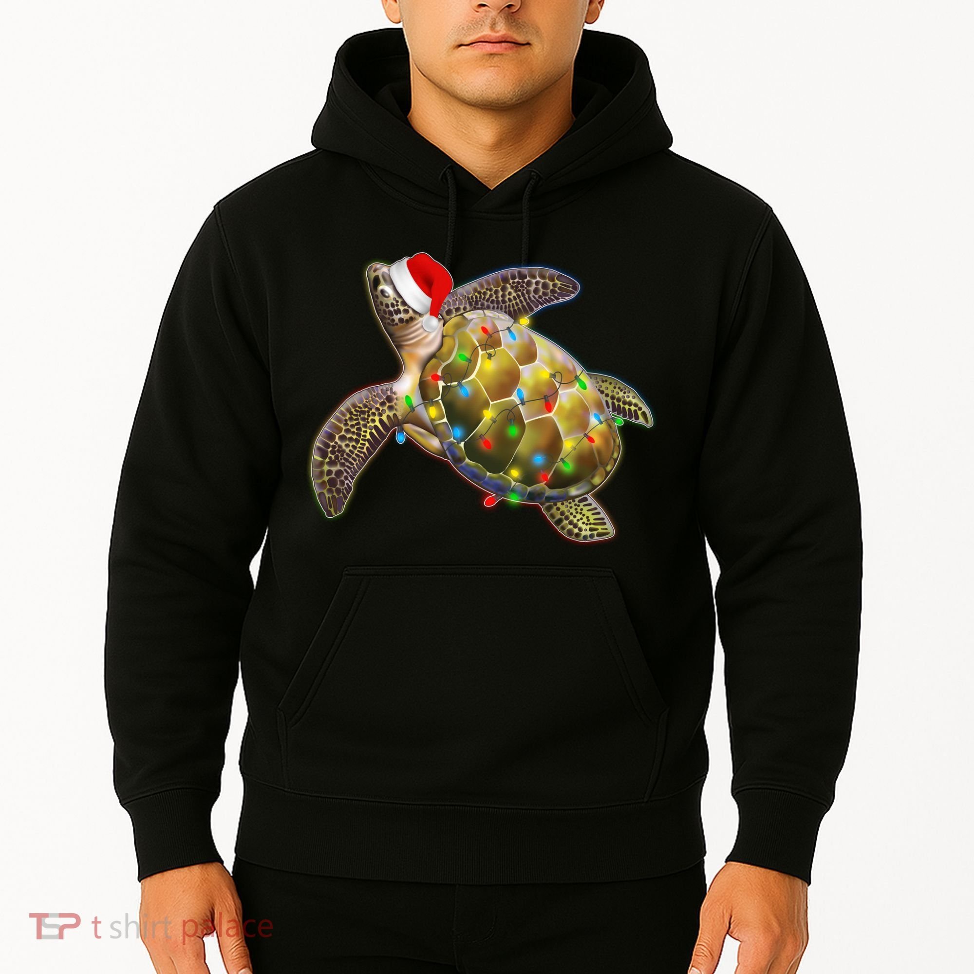Cute Christmas Lights Santa Sea Turtle Hoodie