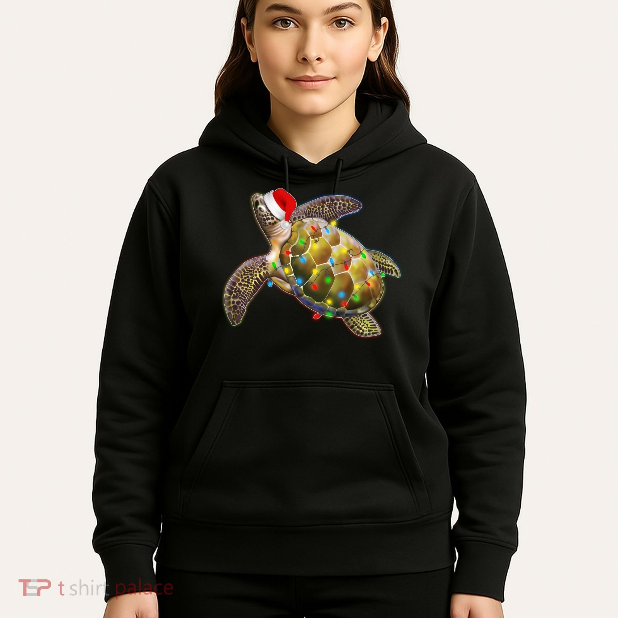 Cute Christmas Lights Santa Sea Turtle Hoodie