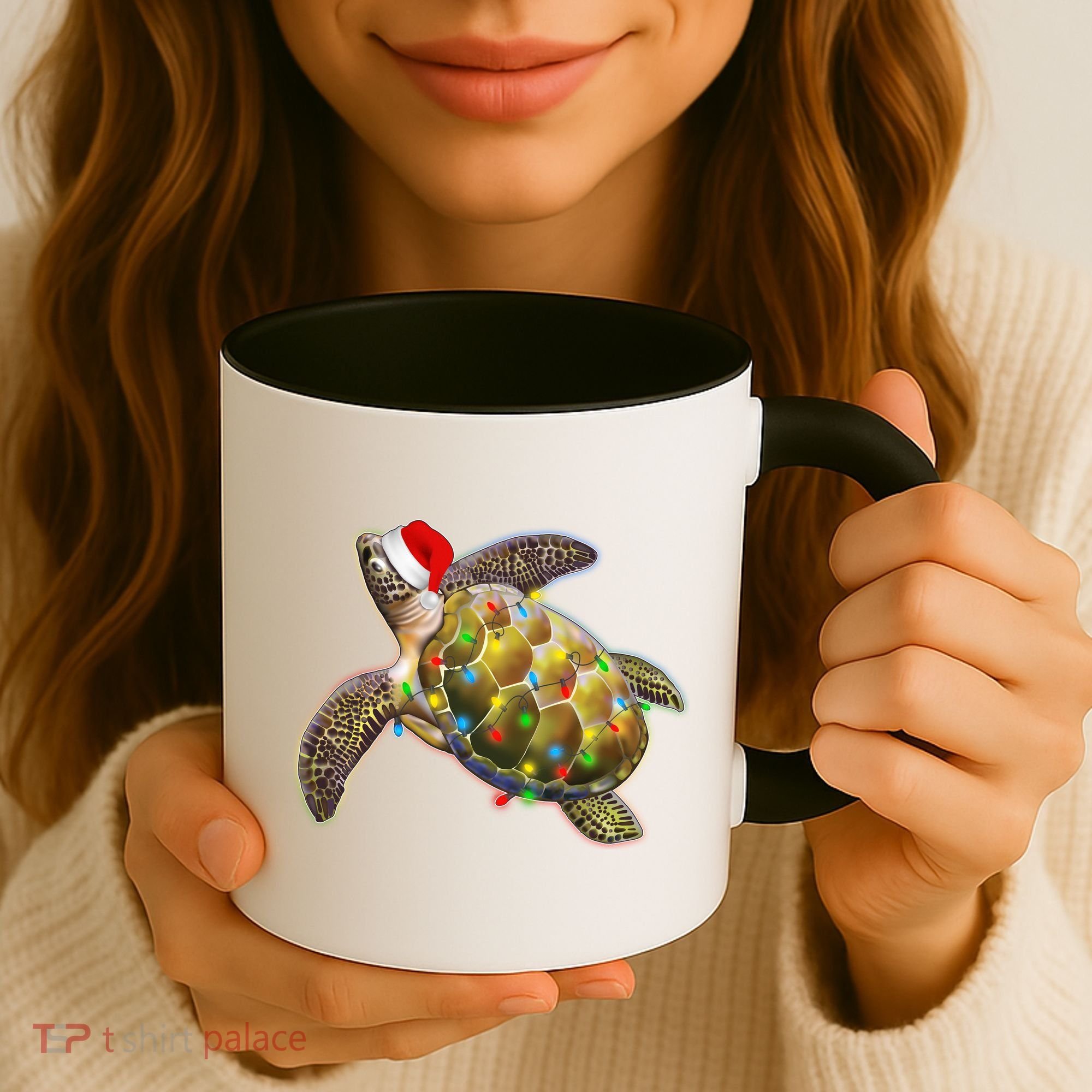 Cute Christmas Lights Santa Sea Turtle Coffee Mug