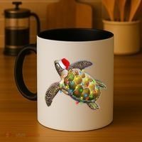 Cute Christmas Lights Santa Sea Turtle Coffee Mug thumb 4