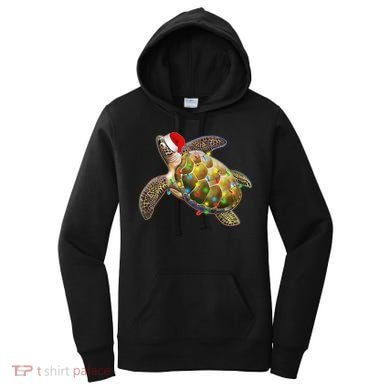Cute Christmas Lights Santa Sea Turtle Women's Hoodie