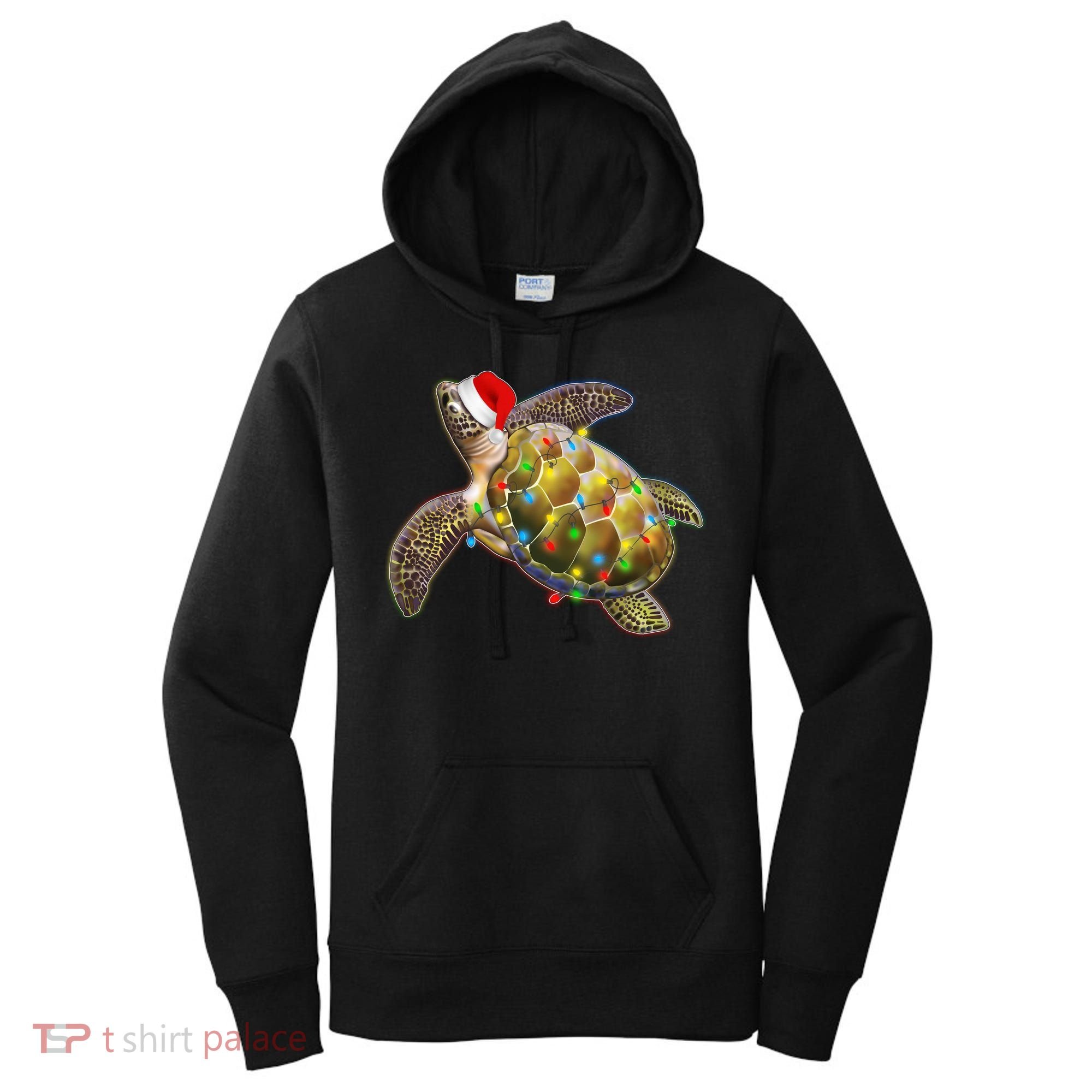 Cute Christmas Lights Santa Sea Turtle Women's Hoodie
